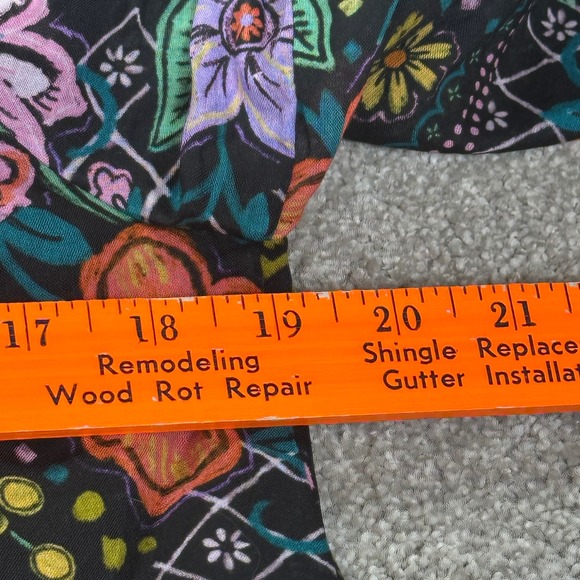 AVARA Black Floral S Print Button Front Blouse Long Sleeve Ruffle Collar Cotton - Picture 10 of 11